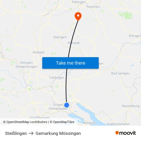 Steißlingen to Gemarkung Mössingen map