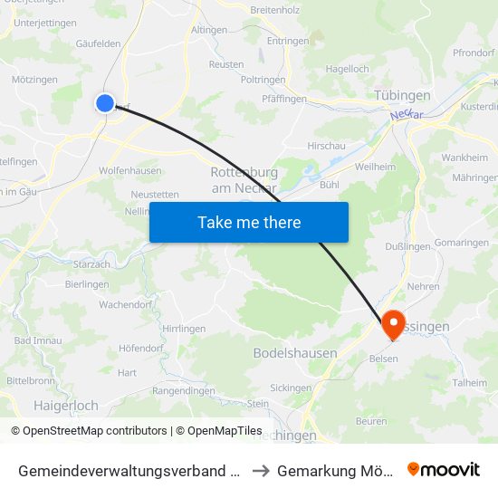 Gemeindeverwaltungsverband Oberes Gäu to Gemarkung Mössingen map