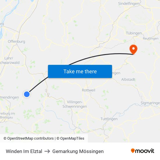 Winden Im Elztal to Gemarkung Mössingen map