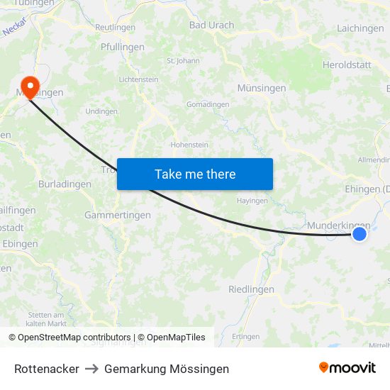 Rottenacker to Gemarkung Mössingen map