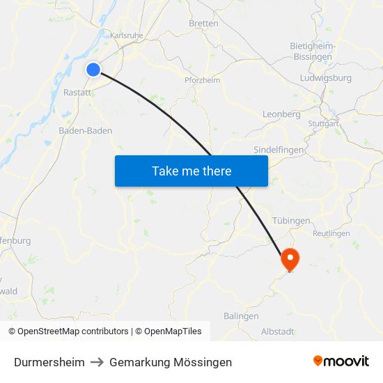 Durmersheim to Gemarkung Mössingen map