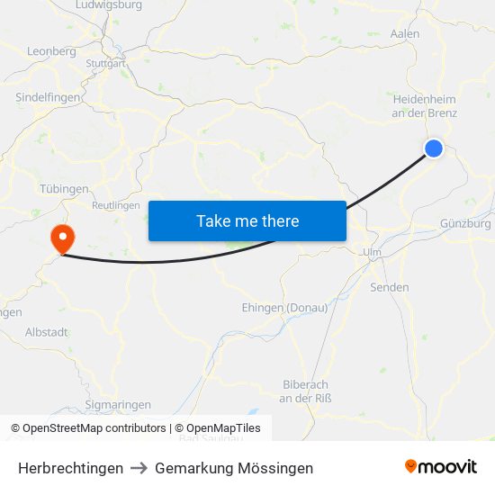 Herbrechtingen to Gemarkung Mössingen map