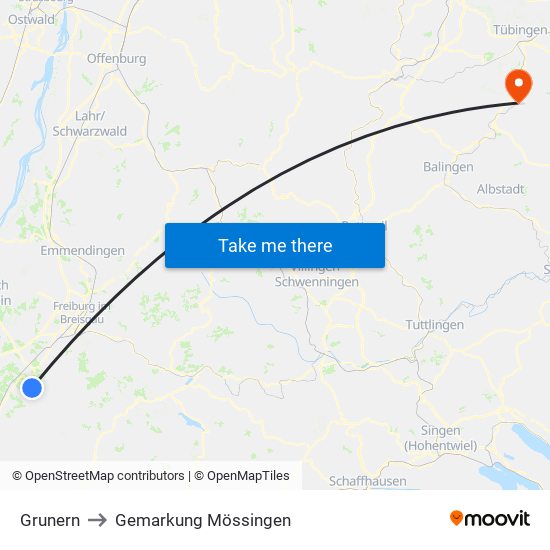 Grunern to Gemarkung Mössingen map