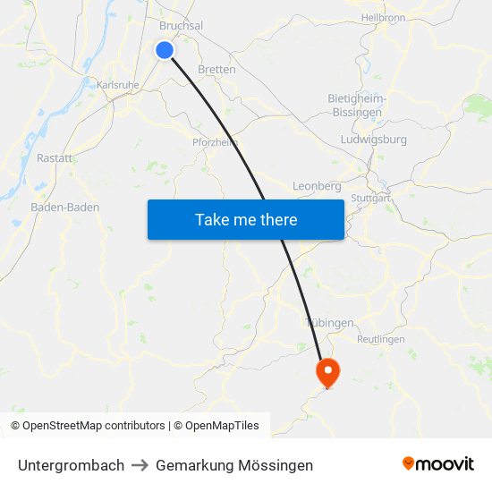 Untergrombach to Gemarkung Mössingen map