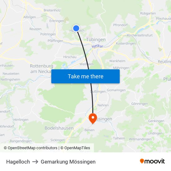 Hagelloch to Gemarkung Mössingen map