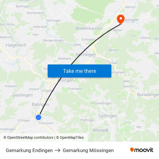 Gemarkung Endingen to Gemarkung Mössingen map