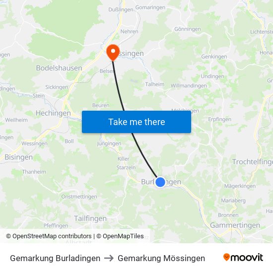 Gemarkung Burladingen to Gemarkung Mössingen map