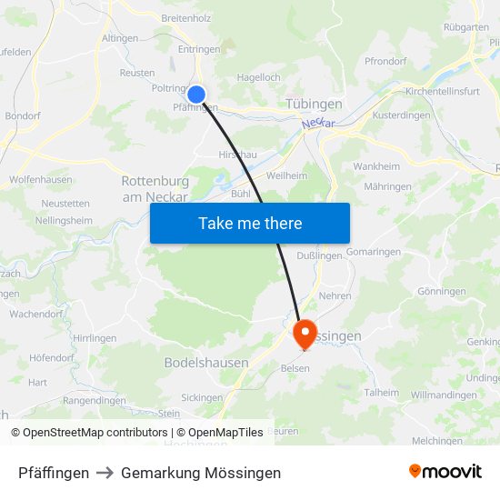 Pfäffingen to Gemarkung Mössingen map