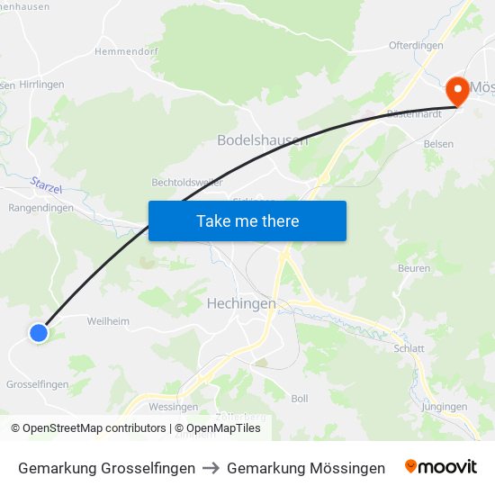 Gemarkung Grosselfingen to Gemarkung Mössingen map
