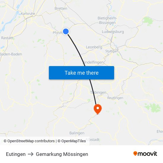 Eutingen to Gemarkung Mössingen map