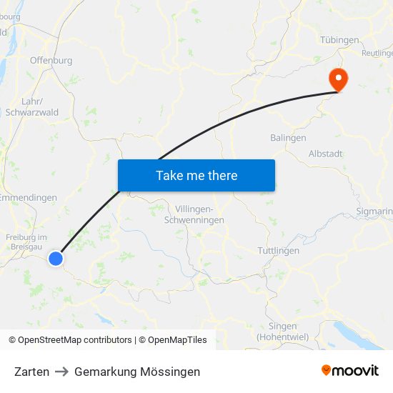 Zarten to Gemarkung Mössingen map