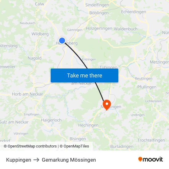 Kuppingen to Gemarkung Mössingen map