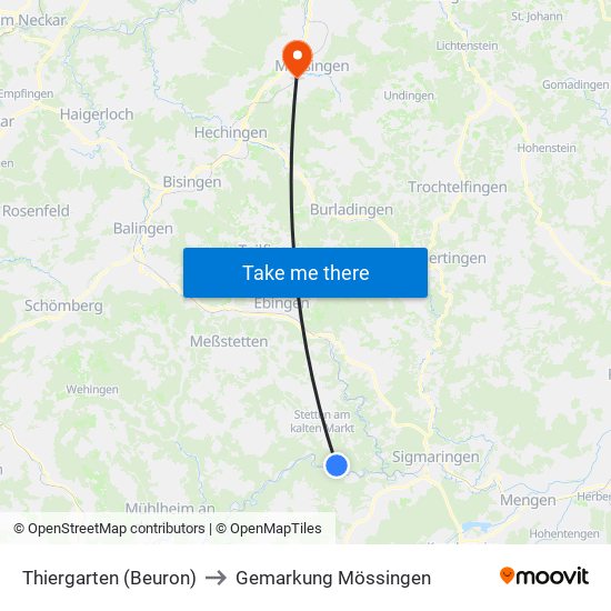 Thiergarten (Beuron) to Gemarkung Mössingen map