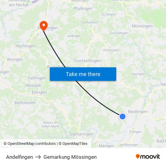 Andelfingen to Gemarkung Mössingen map