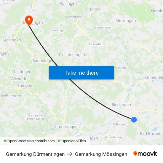 Gemarkung Dürmentingen to Gemarkung Mössingen map