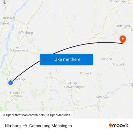 Nimburg to Gemarkung Mössingen map