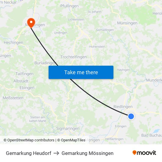 Gemarkung Heudorf to Gemarkung Mössingen map