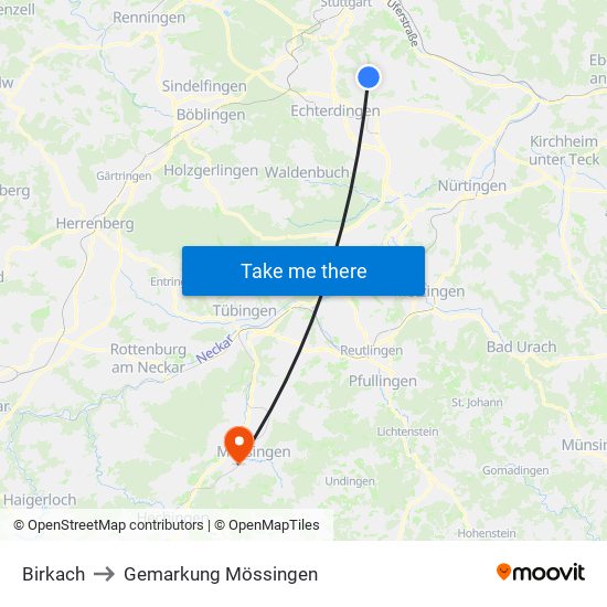 Birkach to Gemarkung Mössingen map