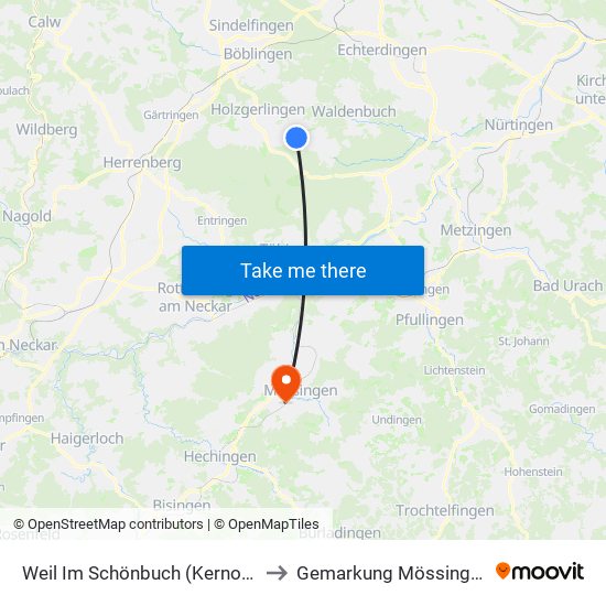 Weil Im Schönbuch (Kernort) to Gemarkung Mössingen map