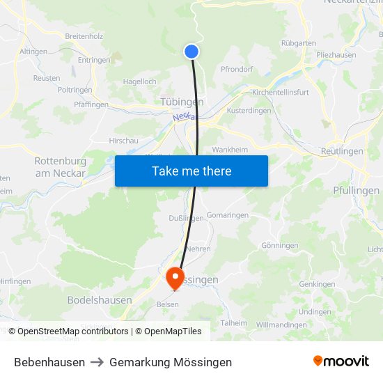 Bebenhausen to Gemarkung Mössingen map