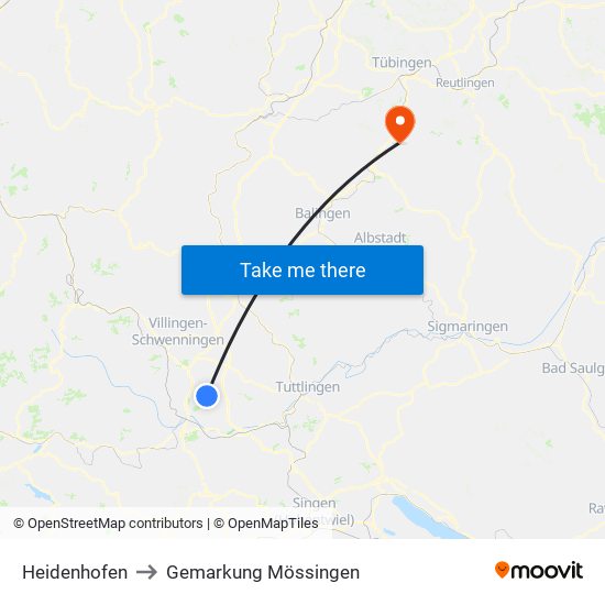 Heidenhofen to Gemarkung Mössingen map