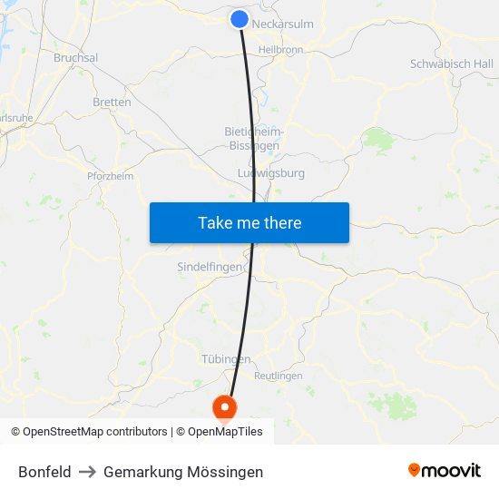 Bonfeld to Gemarkung Mössingen map