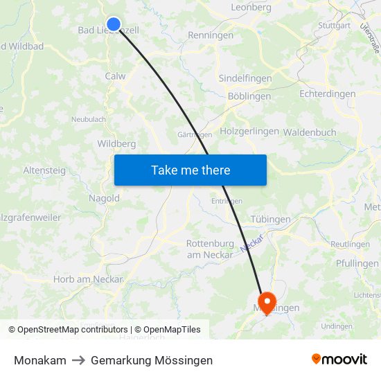 Monakam to Gemarkung Mössingen map