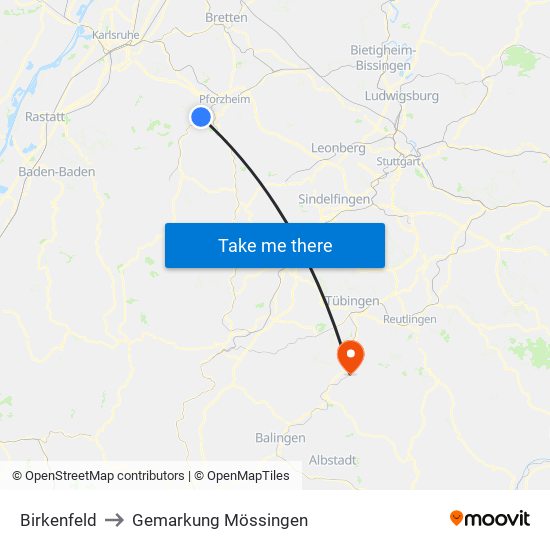 Birkenfeld to Gemarkung Mössingen map