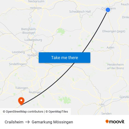 Crailsheim to Gemarkung Mössingen map