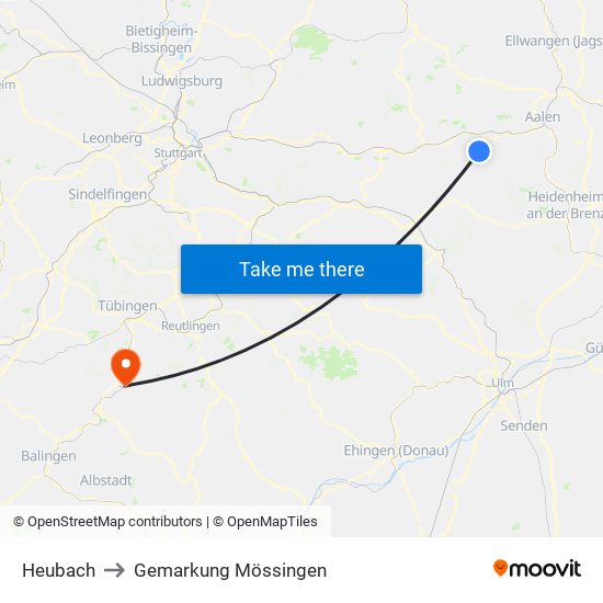 Heubach to Gemarkung Mössingen map