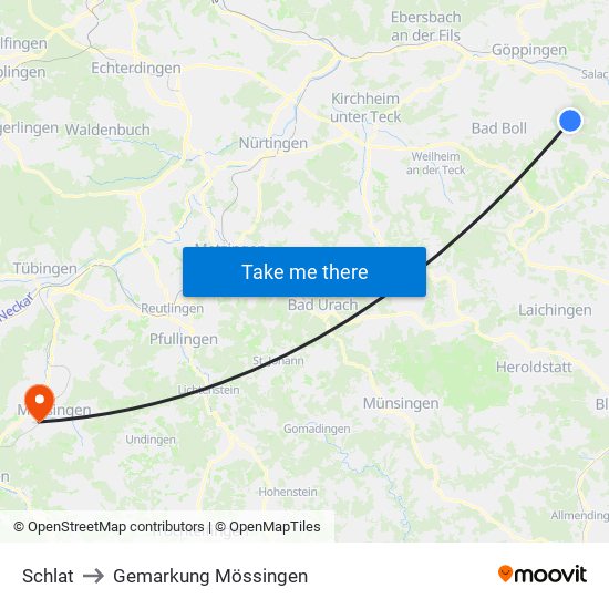 Schlat to Gemarkung Mössingen map