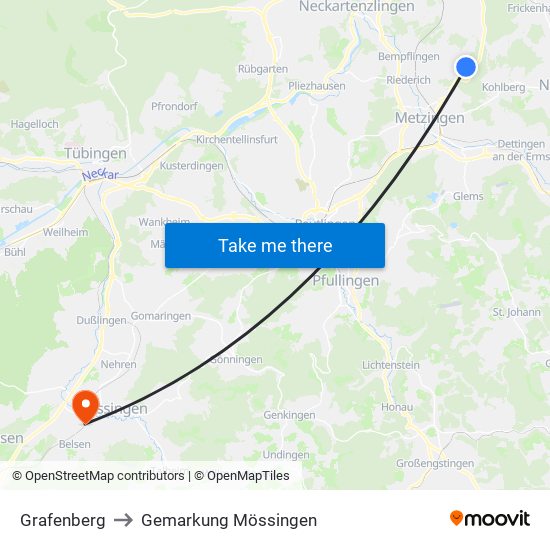 Grafenberg to Gemarkung Mössingen map