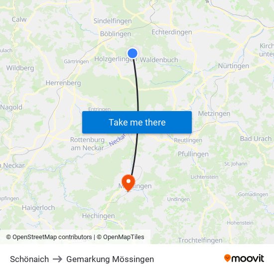Schönaich to Gemarkung Mössingen map