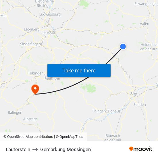 Lauterstein to Gemarkung Mössingen map