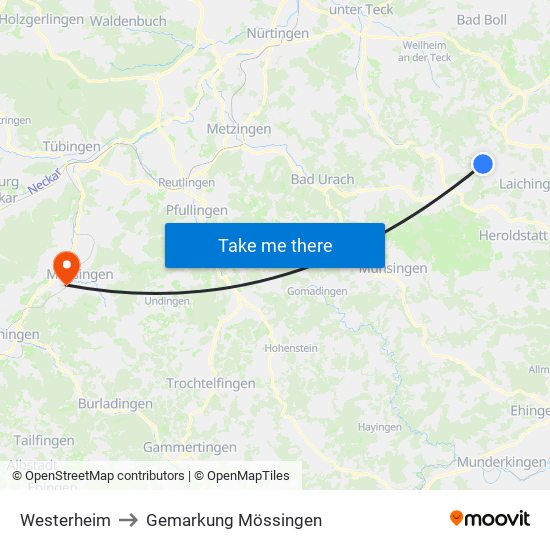 Westerheim to Gemarkung Mössingen map