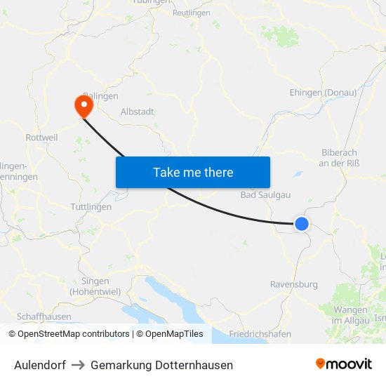 Aulendorf to Gemarkung Dotternhausen map