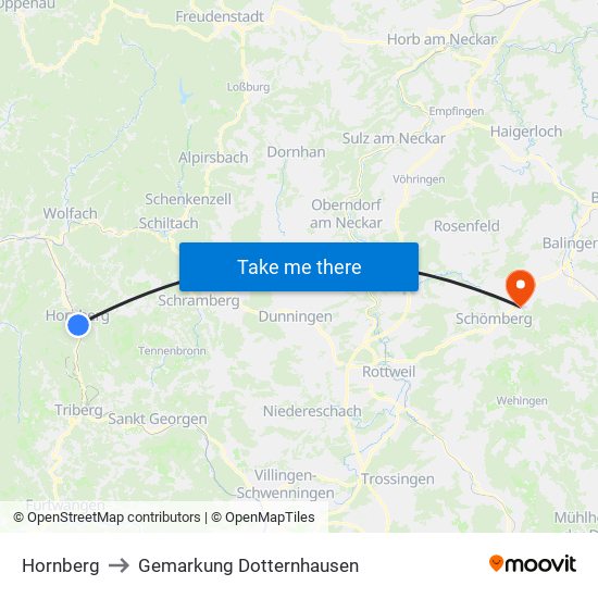 Hornberg to Gemarkung Dotternhausen map