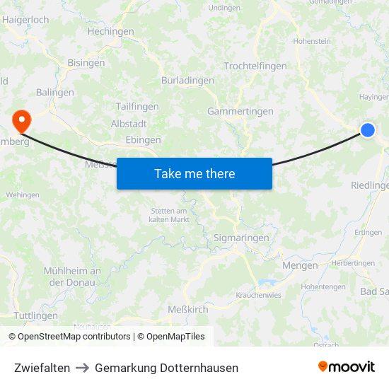 Zwiefalten to Gemarkung Dotternhausen map