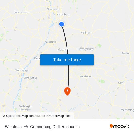 Wiesloch to Gemarkung Dotternhausen map