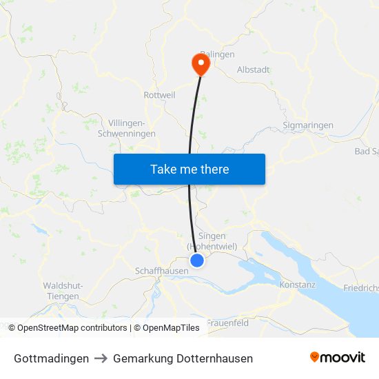 Gottmadingen to Gemarkung Dotternhausen map