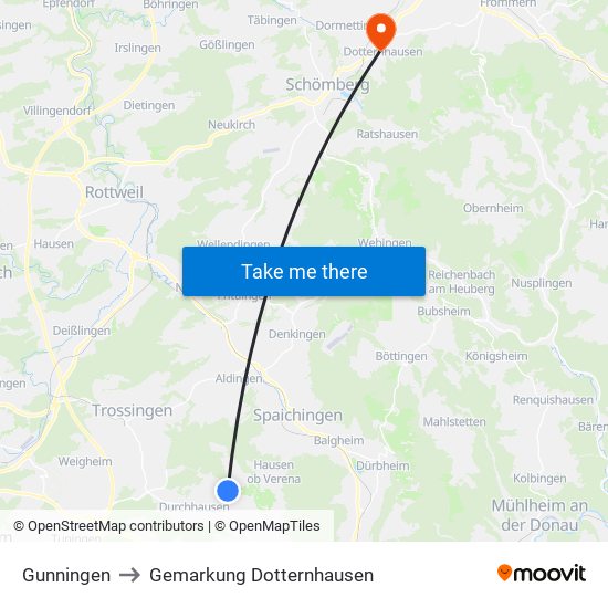 Gunningen to Gemarkung Dotternhausen map