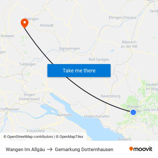 Wangen Im Allgäu to Gemarkung Dotternhausen map