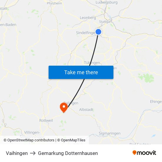 Vaihingen to Gemarkung Dotternhausen map