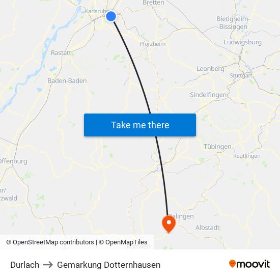 Durlach to Gemarkung Dotternhausen map