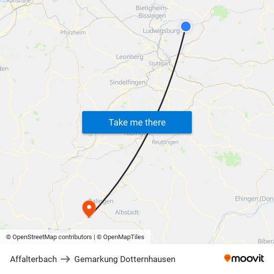 Affalterbach to Gemarkung Dotternhausen map