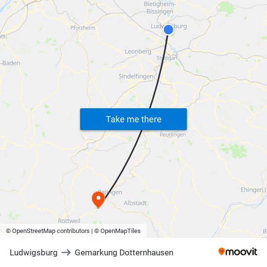 Ludwigsburg to Gemarkung Dotternhausen map