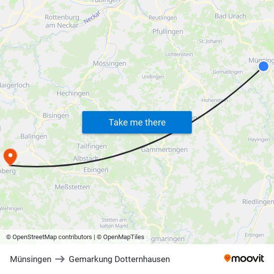 Münsingen to Gemarkung Dotternhausen map