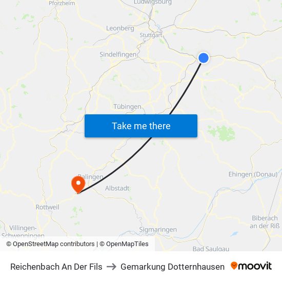 Reichenbach An Der Fils to Gemarkung Dotternhausen map