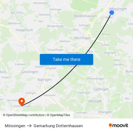 Mössingen to Gemarkung Dotternhausen map