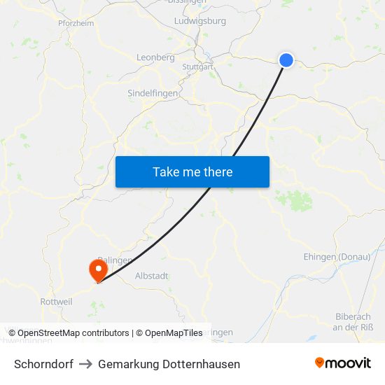 Schorndorf to Gemarkung Dotternhausen map